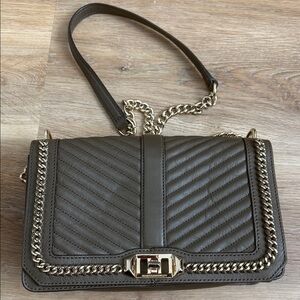 Rebecca Minkoff Elegant Chain-Trimmed Olive Handbag